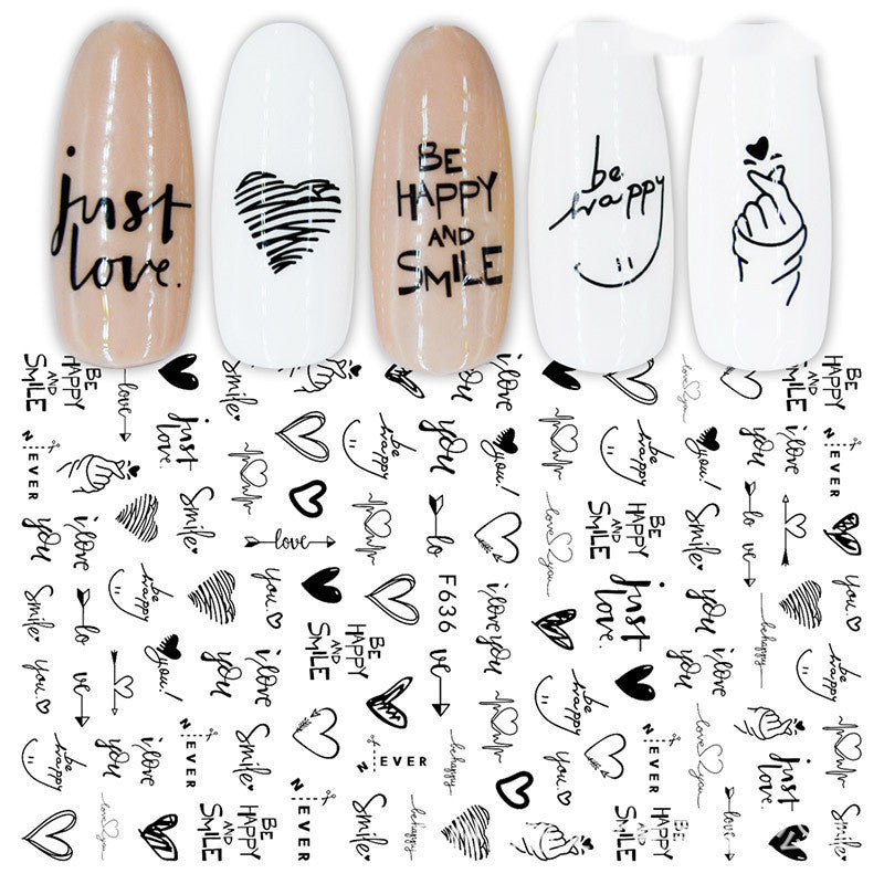3D Nail Stickers – Black & White Rose Heart Ink Nail Decals